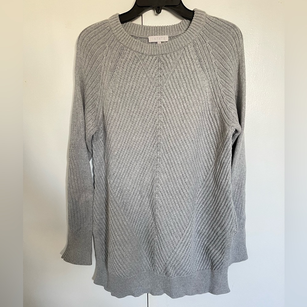 1.State Small Long Sleeve Gray Knit Midi Sweater Dress